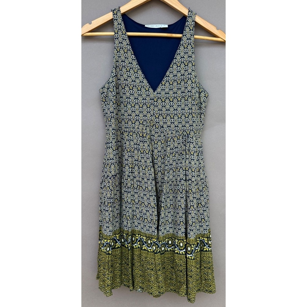 Womens Sundress Sincerely Jules Baby Doll Navy Yellow Floral Dress Size S V-NecK